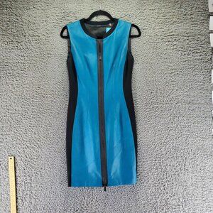 Elie Tahari Dress Womens Size 6 Teal Sleeveless Lambskin Leather Bodycon *NWT*